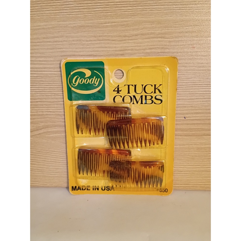 Vintage Goody 4 Tuck Combs Tortoise Brown Kant-Slip Hair Side Combs 1982 USA 550